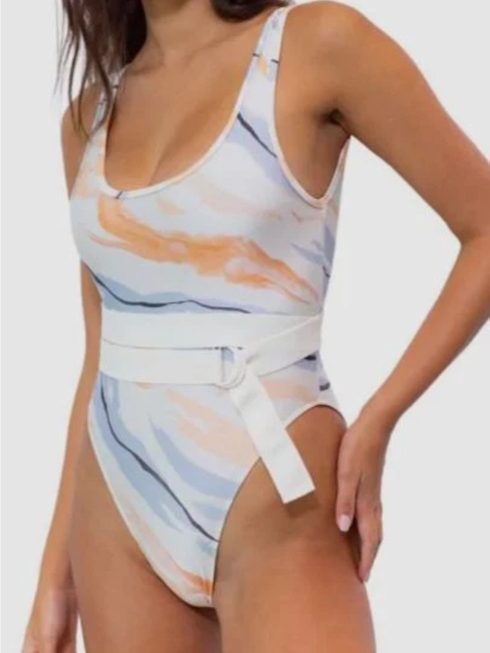 Revel Rey Women's White Ryan ​Abstract One Piece Swimsuit Size Small NO BELT